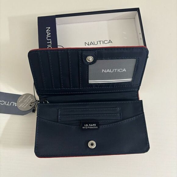Nautica Red Slim Clutch Credit Card Holder Woman’s Wallet NEW - Picture 5 of 13